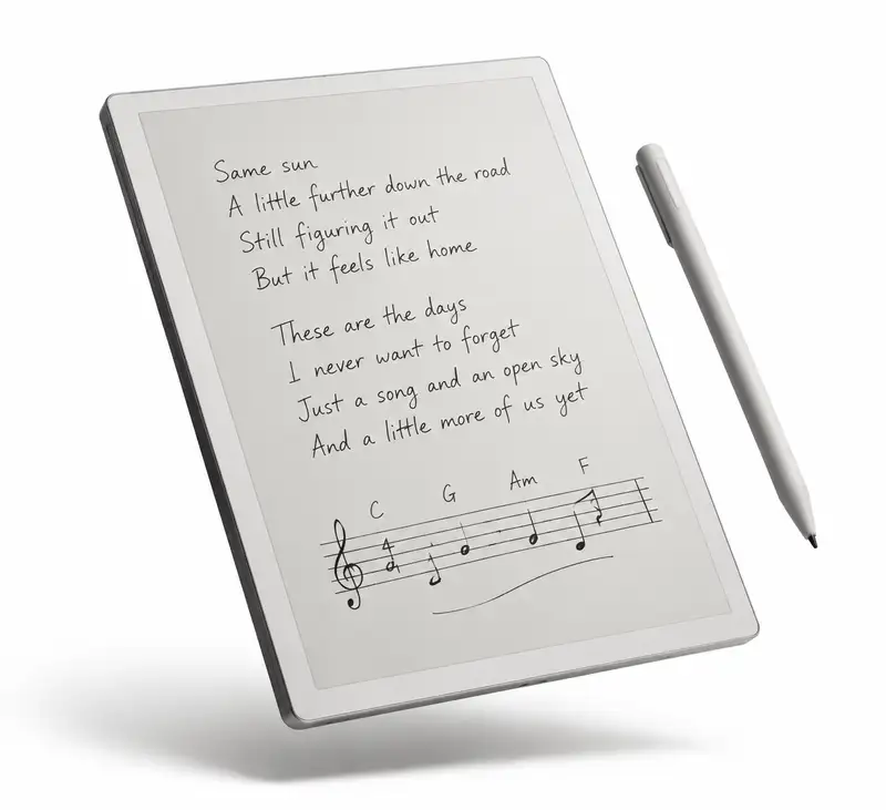 reMarkable tablet with handwritten song lyrics and melody