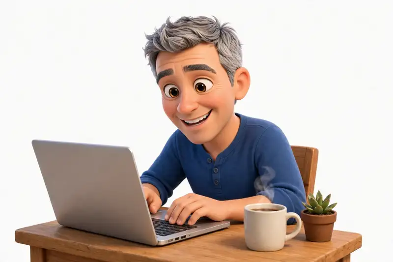 Dave en su laptop, creando el Universo de The Studio