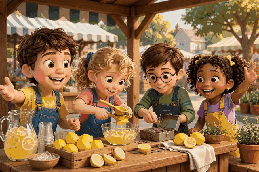 Maya, Ben, and Sofia each doing their job at the stand