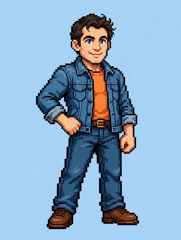 A younger Dave Dlaney as a 16-bit hero character