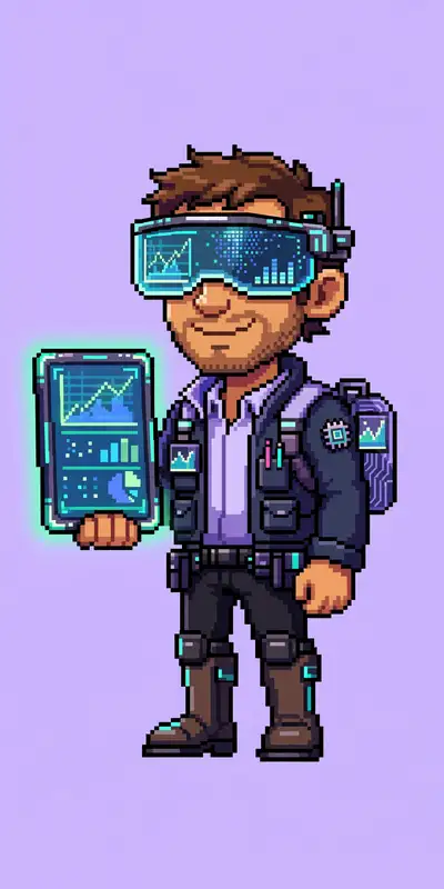 Dinesh as a 16-bit data scientist character